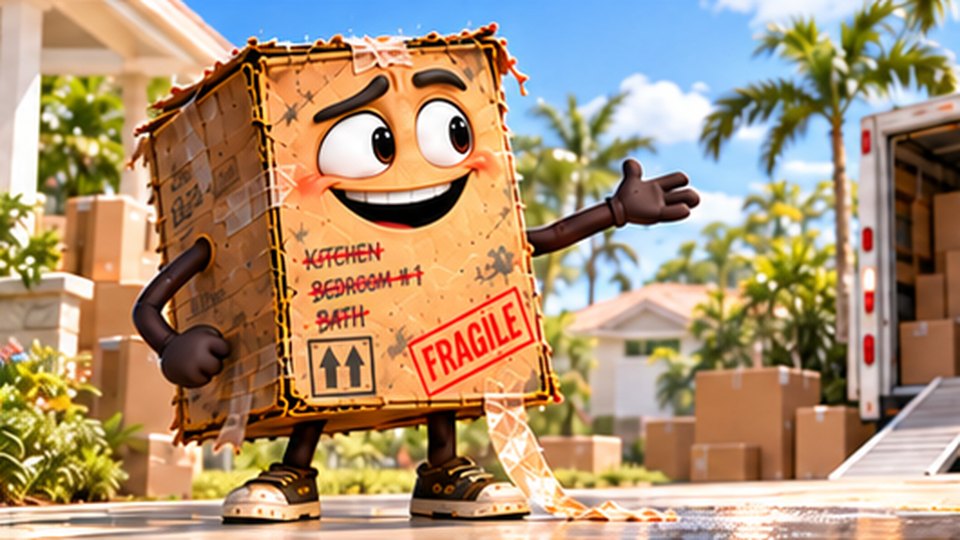 Carl the Cardboard Box caught in a Florida rain shower